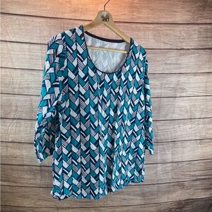 Kim Rogers Teal, Navy and White Geometric Pullover Tunic